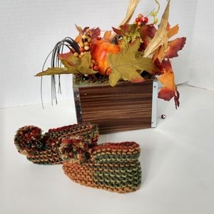 Shoes Slippers Baby Booties Hand Crafted Pompom Knit Browns Greens Orange Fall
